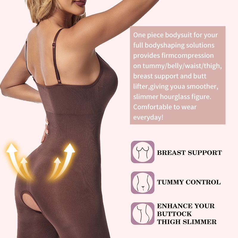 New one-piece shapewear for women, postpartum waist tightening and abdominal shaping shapewear, open size, body slimming and chest support, solid color suspender body suit