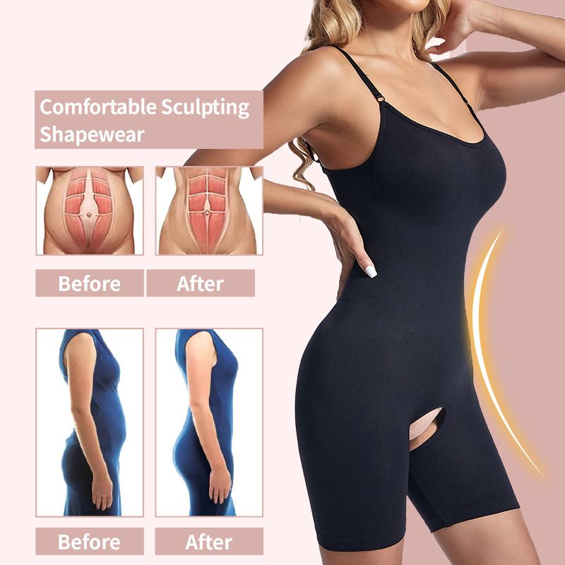 New one-piece shapewear for women, postpartum waist tightening and abdominal shaping shapewear, open size, body slimming and chest support, solid color suspender body suit