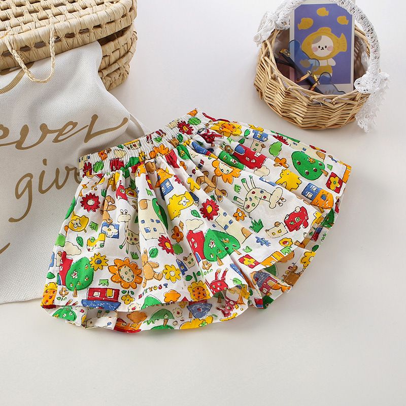 New girl skirt short pants, pure cotton outer wear summer floral hot pants, thin and versatile flower bud skirt pants, popular new skirt pants, soft and comfortable, elastic waist
