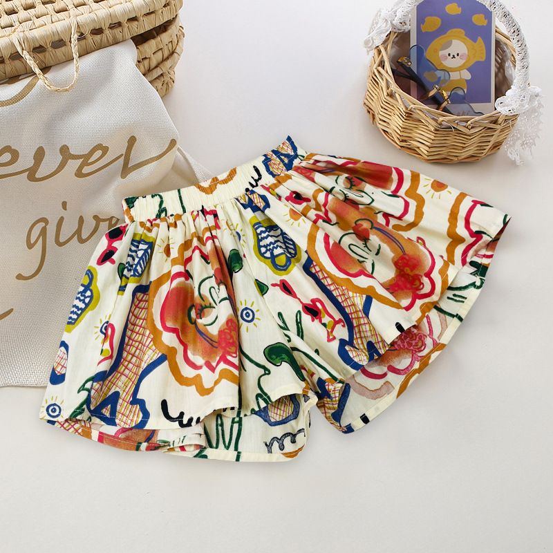 New girl skirt short pants, pure cotton outer wear summer floral hot pants, thin and versatile flower bud skirt pants, popular new skirt pants, soft and comfortable, elastic waist