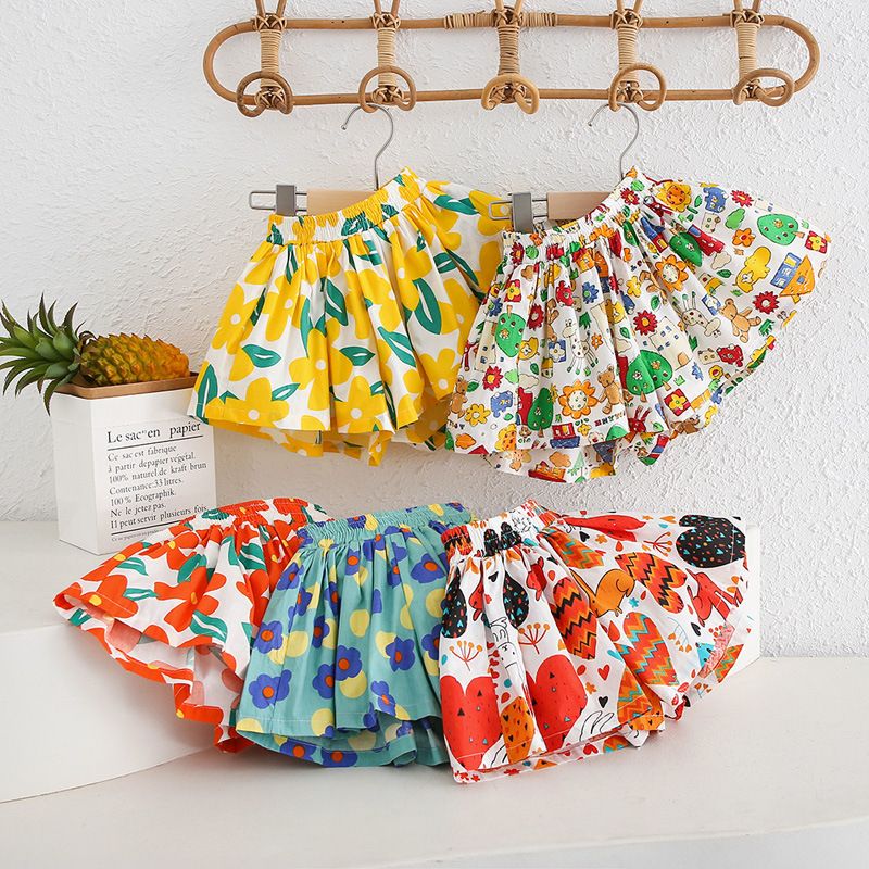 New girl skirt short pants, pure cotton outer wear summer floral hot pants, thin and versatile flower bud skirt pants, popular new skirt pants, soft and comfortable, elastic waist