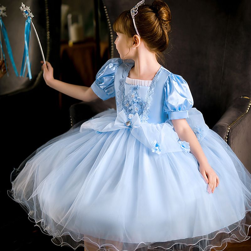 Popular Sofia princess dress, children's fluffy dress, children's dress dress in blue and pink, Cinderella short sleeved princess dress, popular solid color, fashionable and versatile