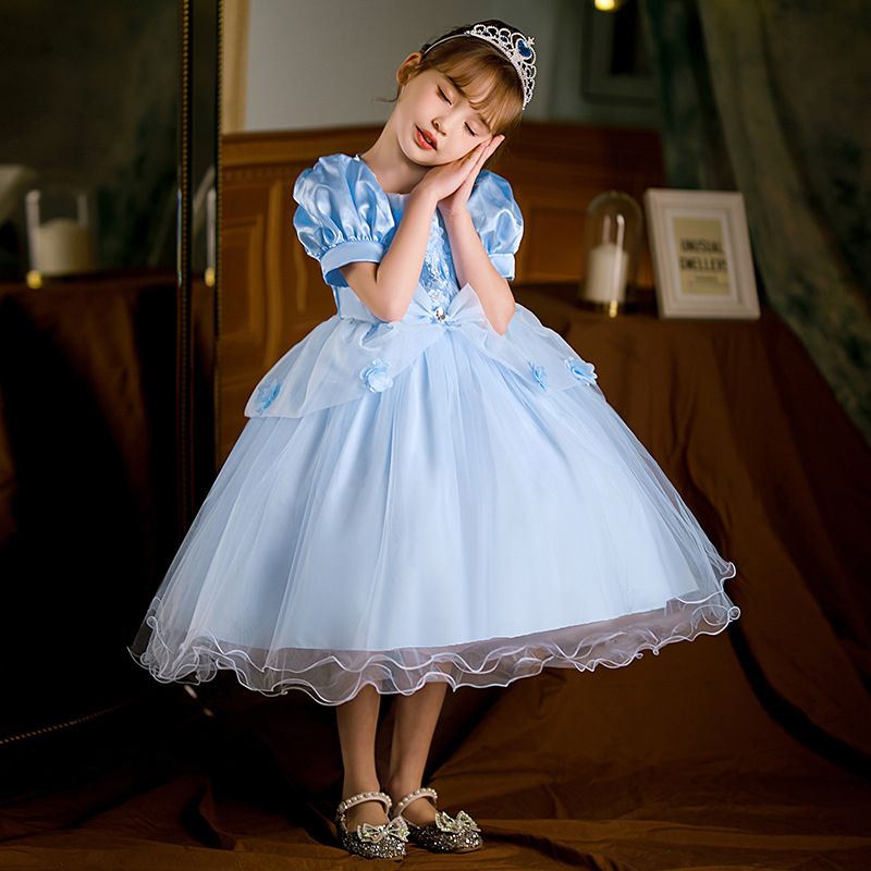 Popular Sofia princess dress, children's fluffy dress, children's dress dress in blue and pink, Cinderella short sleeved princess dress, popular solid color, fashionable and versatile