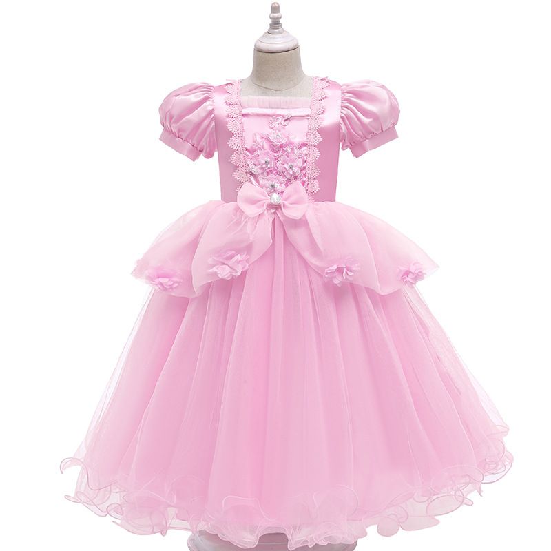 Popular Sofia princess dress, children's fluffy dress, children's dress dress in blue and pink, Cinderella short sleeved princess dress, popular solid color, fashionable and versatile