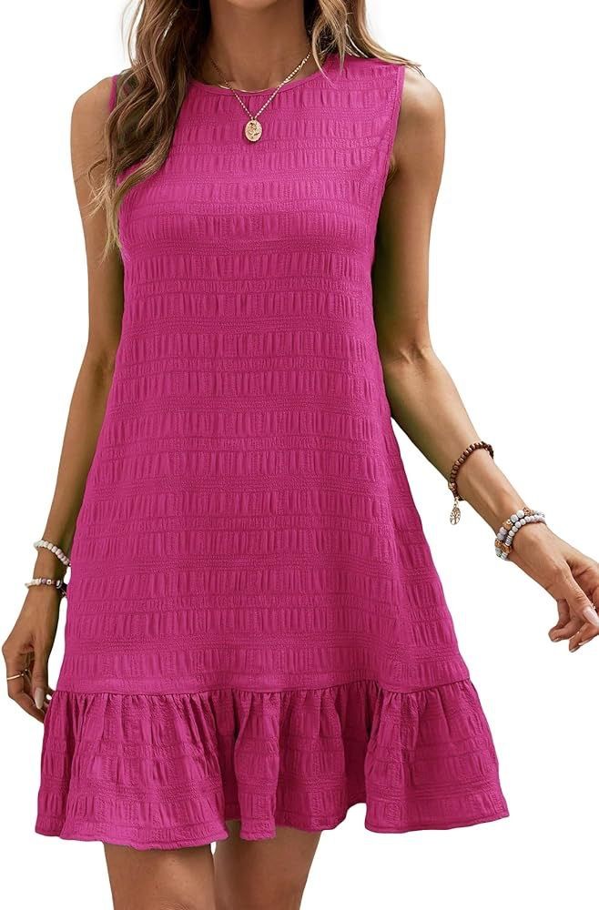 New summer women's dress, solid color dress, sleeveless round neck long skirt, slim and versatile A-line skirt, ruffle hem straight tank top skirt, fashionable and versatile, Tiktok -- popular