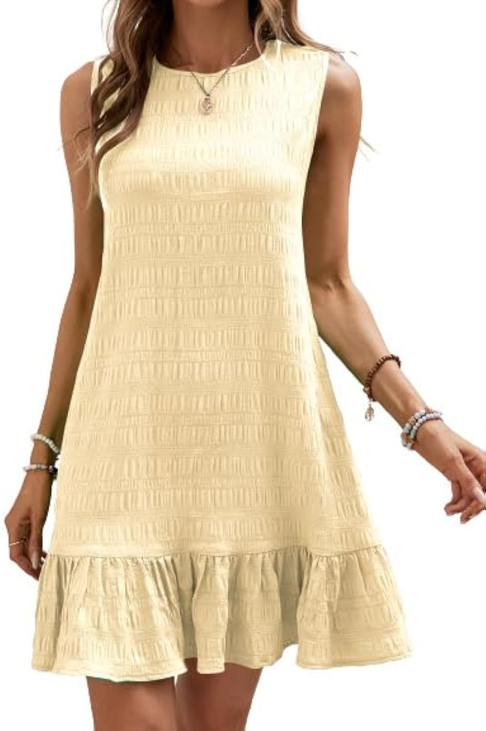 New summer women's dress, solid color dress, sleeveless round neck long skirt, slim and versatile A-line skirt, ruffle hem straight tank top skirt, fashionable and versatile, Tiktok -- popular