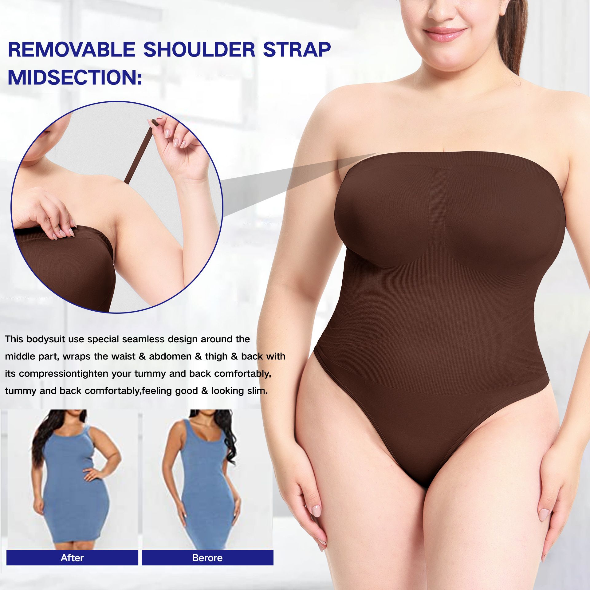 New body shaping jumpsuit for women, body shaping suit, strapless bodysuit Shapewear jumpsuit, waist wrapped chest underwear, T-shaped flat angle jumpsuit, popular oversized bottoming body shaping bra
