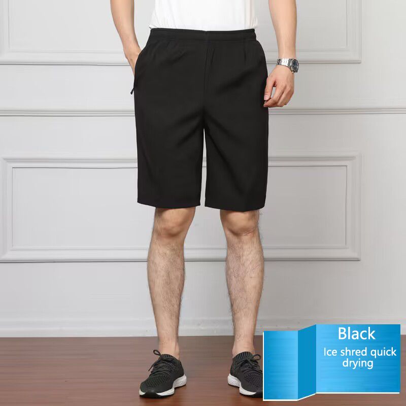 Summer hot selling ice silk casual shorts, men's loose quarter pants, elastic quick drying sports pants, printed beach pants, fashionable large shorts, casual and versatile, with drawstring design