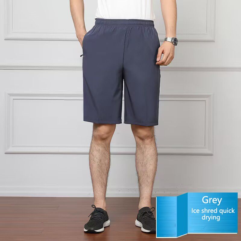 Summer hot selling ice silk casual shorts, men's loose quarter pants, elastic quick drying sports pants, printed beach pants, fashionable large shorts, casual and versatile, with drawstring design