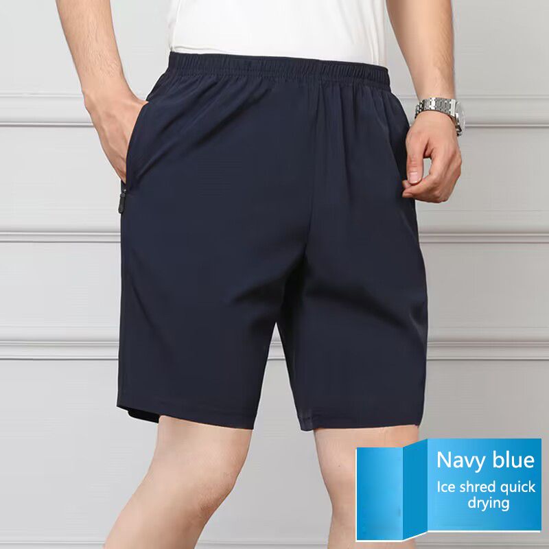 Summer hot selling ice silk casual shorts, men's loose quarter pants, elastic quick drying sports pants, printed beach pants, fashionable large shorts, casual and versatile, with drawstring design