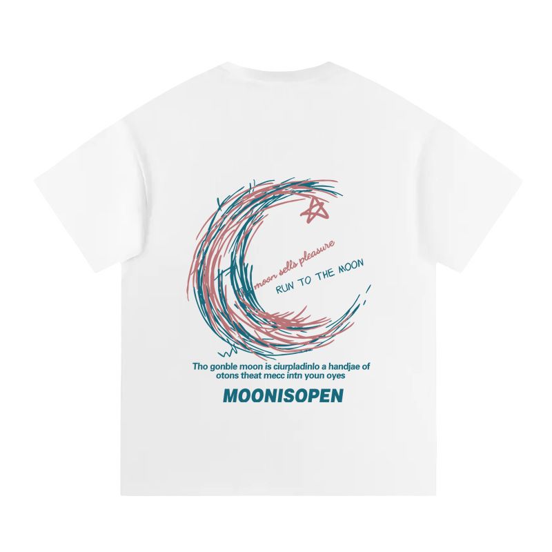 Summer popular couple clothing, short sleeved round neck T-shirt, internet famous creative printed top with stars and moon, men's and women's pure cotton casual bottom shirt, stylish and versatile