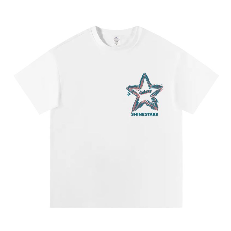 Summer popular couple clothing, short sleeved round neck T-shirt, internet famous creative printed top with stars and moon, men's and women's pure cotton casual bottom shirt, stylish and versatile