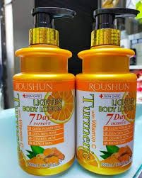 Roushun TURMERIC Body Lotion with Vitamin C. Glows, Moisturizes, Treats Acne & Spots, Lightens, Glows, Evens the skin tone & Smooth