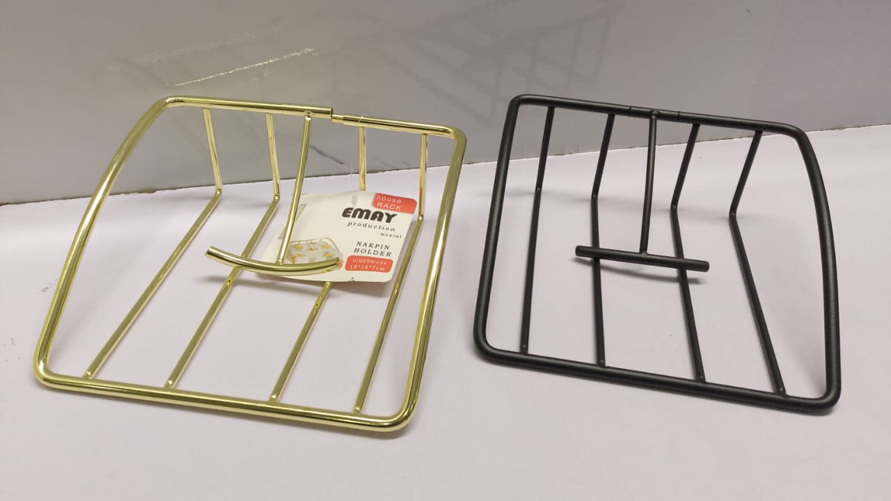 Flat Napkin Holder with Marble Base， Square Metal Kitchen Napkin Holder, Tissue Dispenser for Table