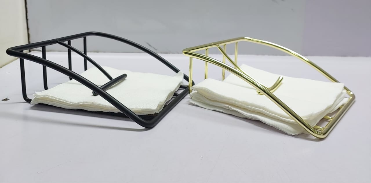 Flat Napkin Holder with Marble Base， Square Metal Kitchen Napkin Holder, Tissue Dispenser for Table