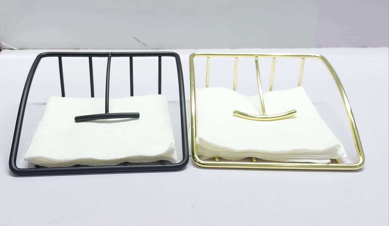 Flat Napkin Holder with Marble Base， Square Metal Kitchen Napkin Holder, Tissue Dispenser for Table