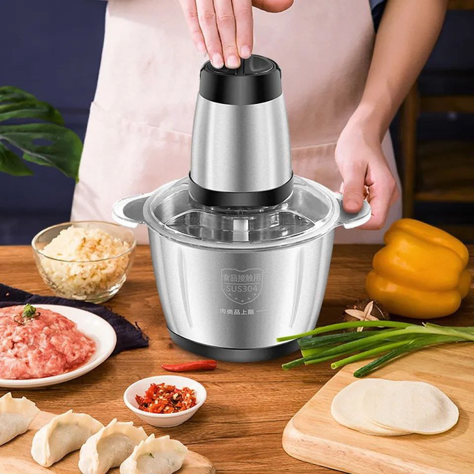 Meat Grinder Electric, Food Processor 2L Stainless Steel Meat Blender Food Chopper for Meat, Vegetables, Fruits and Nuts with 4 Sharp Blades, 350W, 8 Cups, 110V