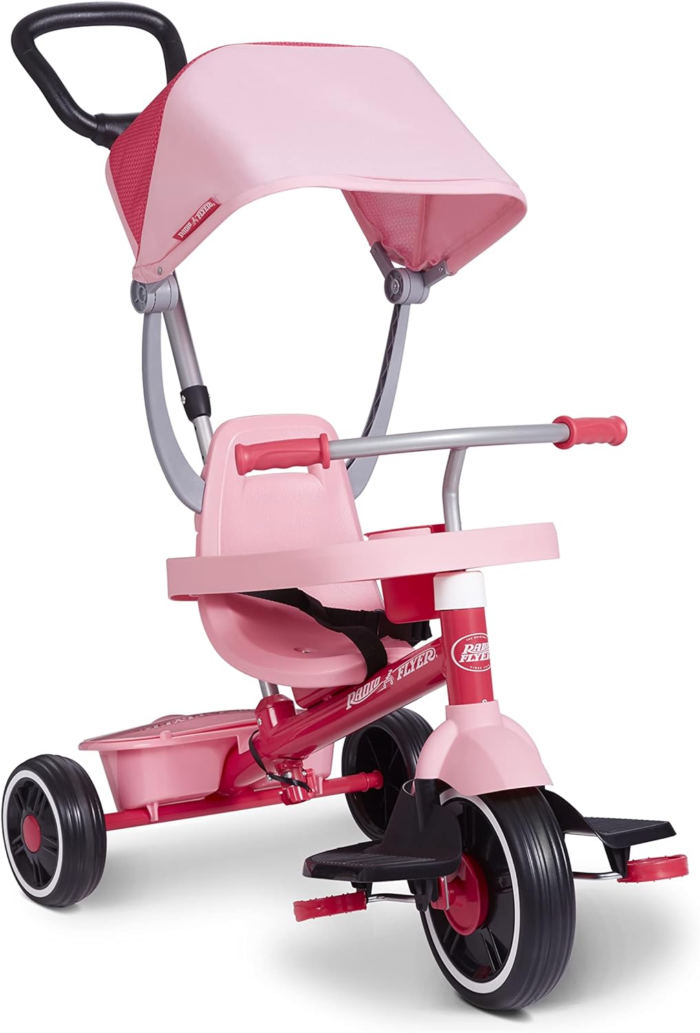 Radio Flyer Pedal & Push 4-in-1 Stroll 'N Trike, Pink Tricycle, Tricycle for Toddlers Age 1-5, Toddler Bike