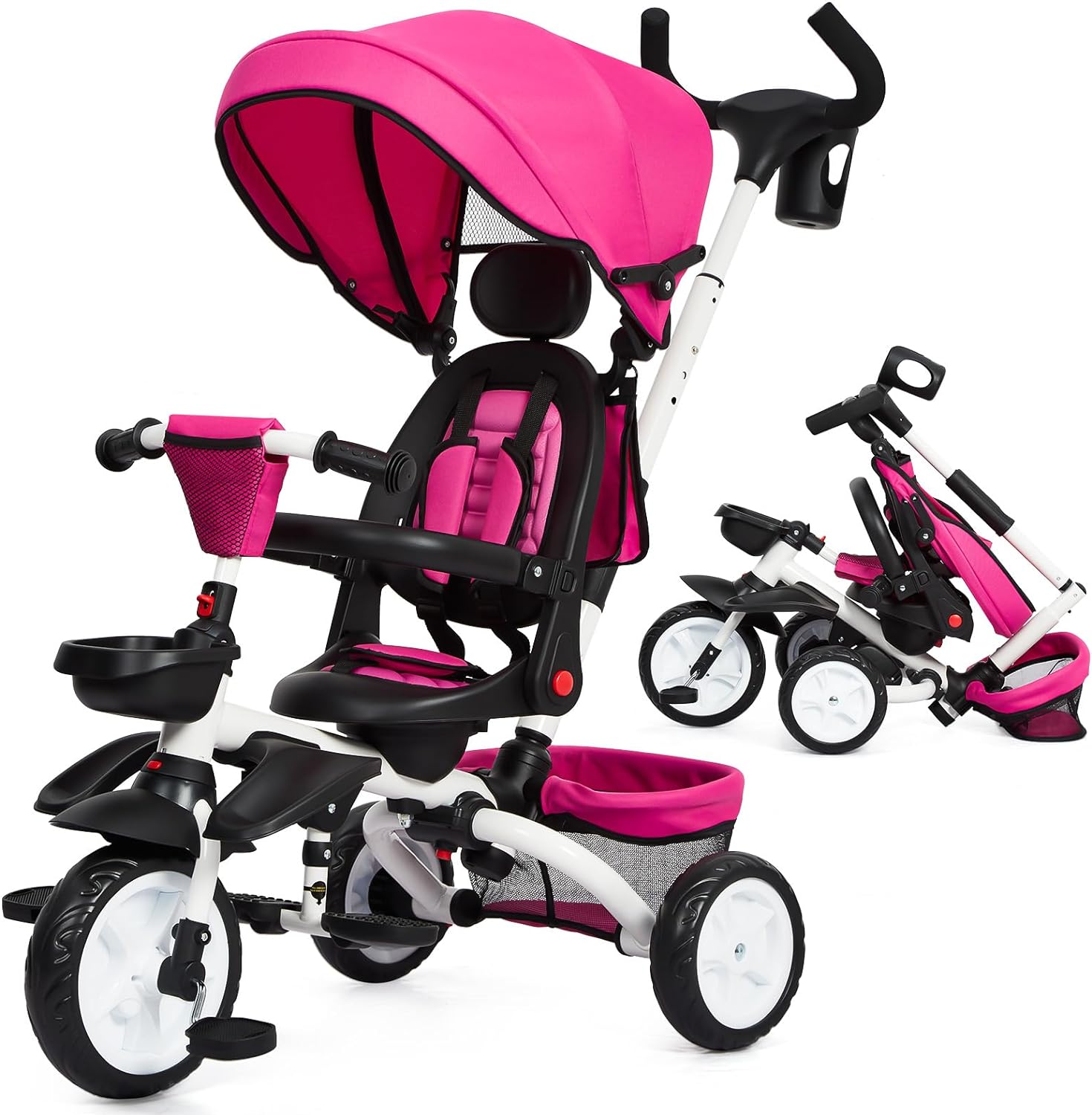 Radio Flyer Pedal & Push 4-in-1 Stroll 'N Trike, Pink Tricycle, Tricycle for Toddlers Age 1-5, Toddler Bike