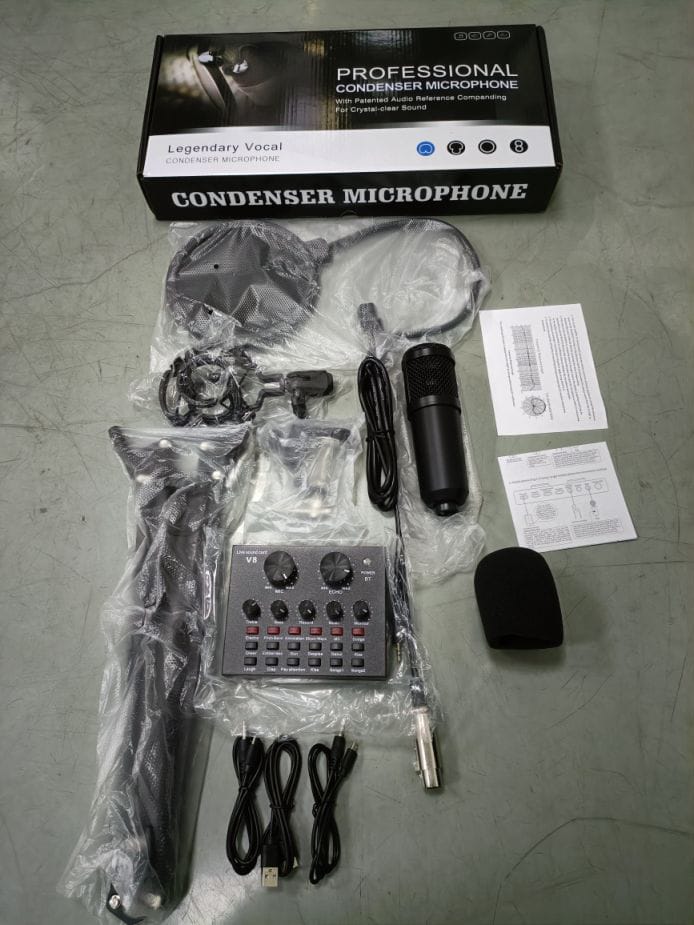 Microphone With V8 Sound Card BM800 Kit, Condenser Stand