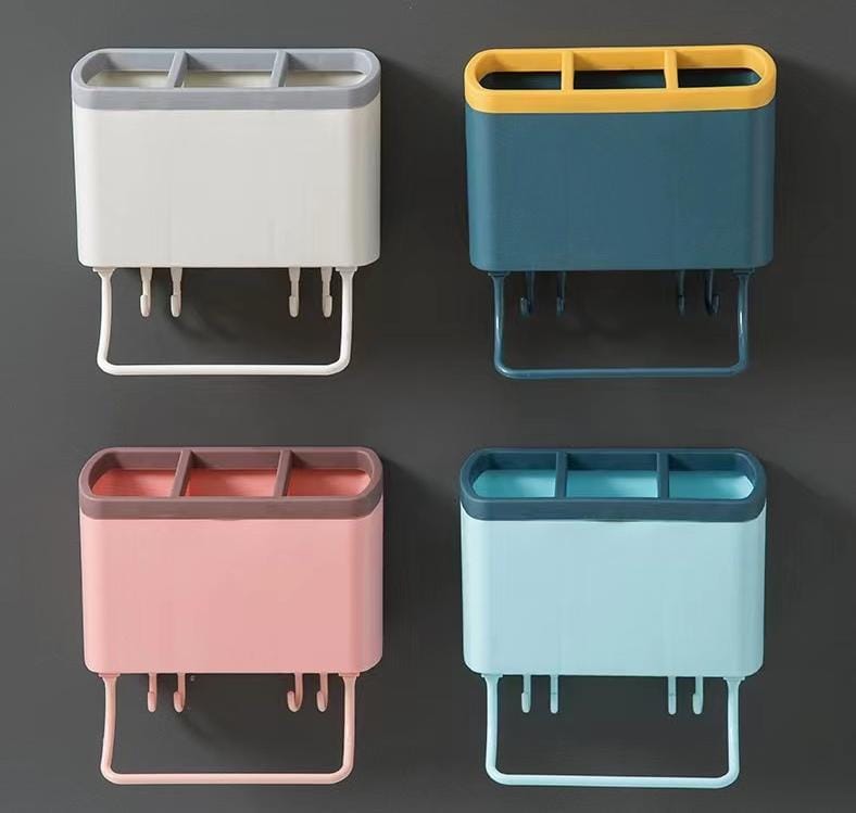 Multipurpose 3 slot drainer with 4 hooks and towel holder