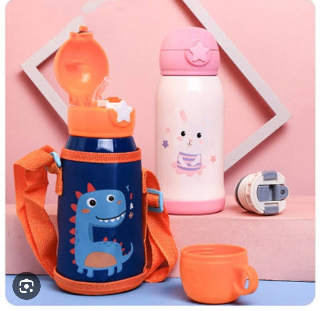 Kids Thermocup with a Zip Cartoon Carrier Bag and a Sipping Straw 500ml