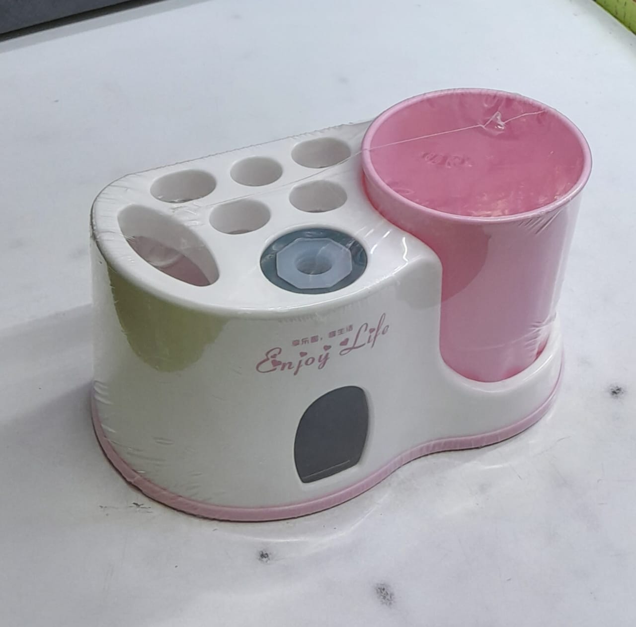 Toothbrush Holder Toothpaste Dispenser 1Cup plus Adhesive Sticker