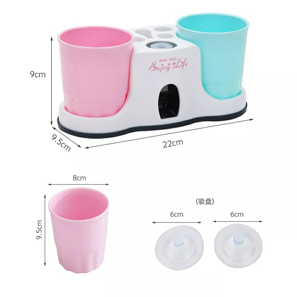 Toothbrush Holder Toothpaste Dispenser 2Cups plus an Adhesive Sticker
