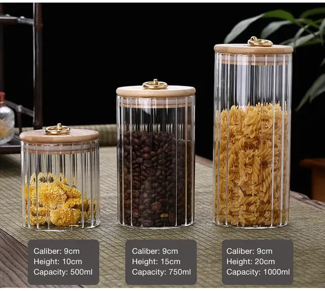 3pcs Glass Storage Jars 
▪Decorative Coffee Bar Canister, Home Kitchen Stackable Container with Airtight Bamboo Lids for Candy, Cookie, Pasta, Nuts, Oatmeal