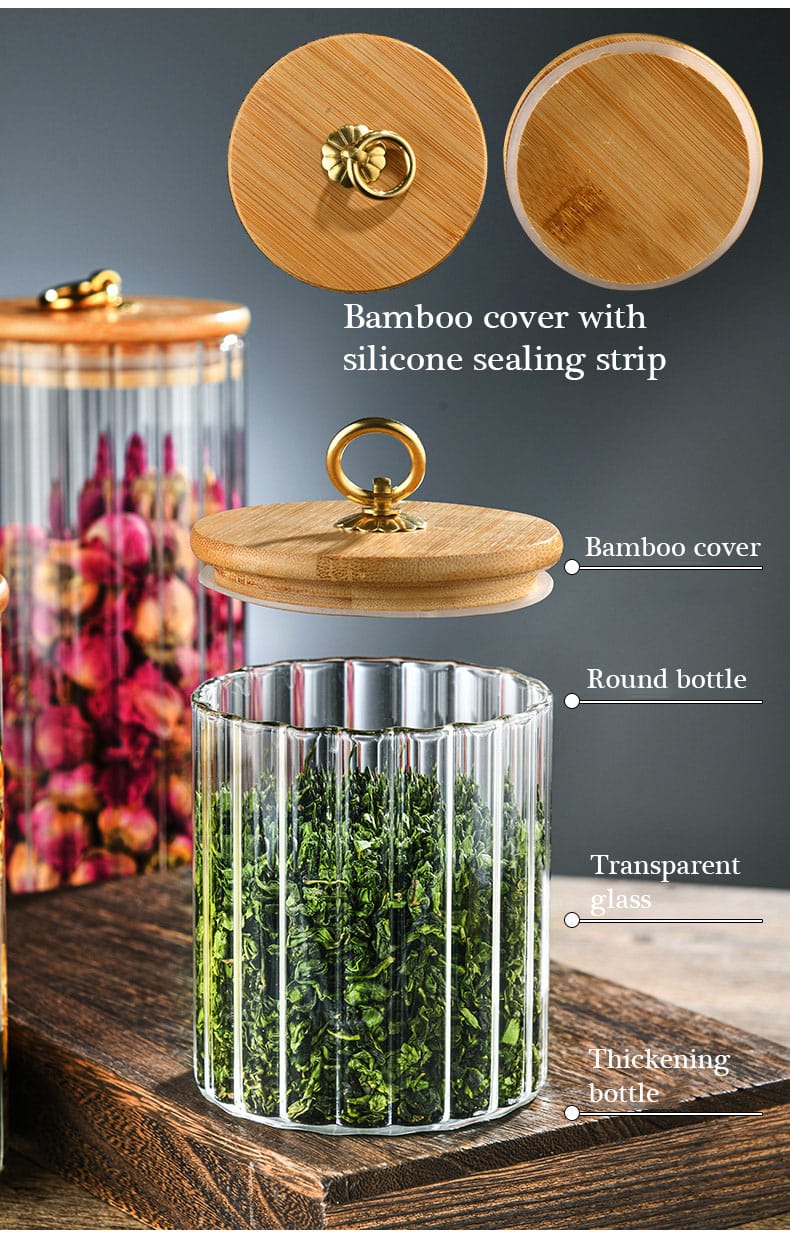 3pcs Glass Storage Jars 
▪Decorative Coffee Bar Canister, Home Kitchen Stackable Container with Airtight Bamboo Lids for Candy, Cookie, Pasta, Nuts, Oatmeal