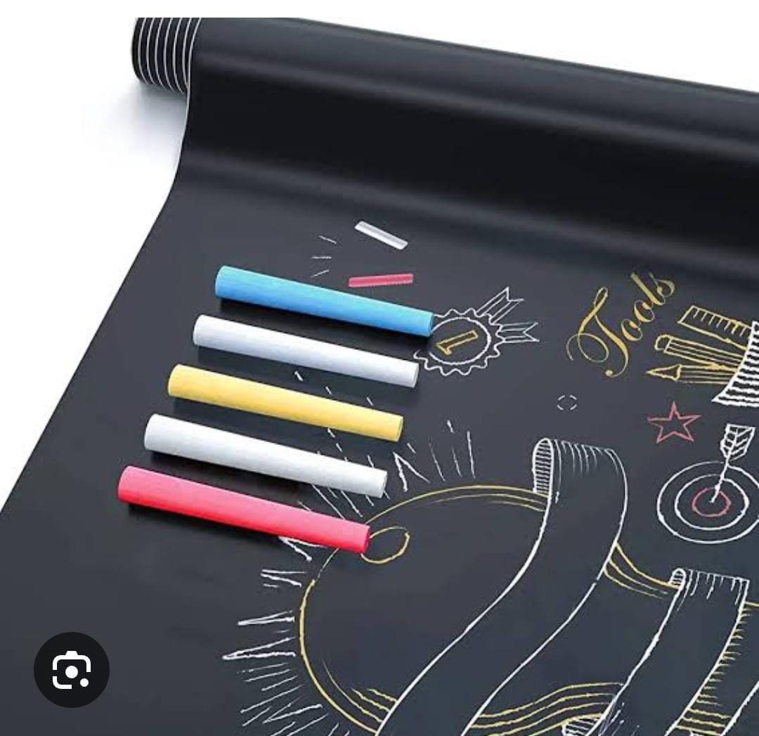 Large Chalkboard Adhesive Paper Roll (8 FEET) 5 Chalks Included - Peel & Stick Chalkboard Wallpaper for Walls, Tables, Schools, and Classrooms - Alternative to Blackboard Paint