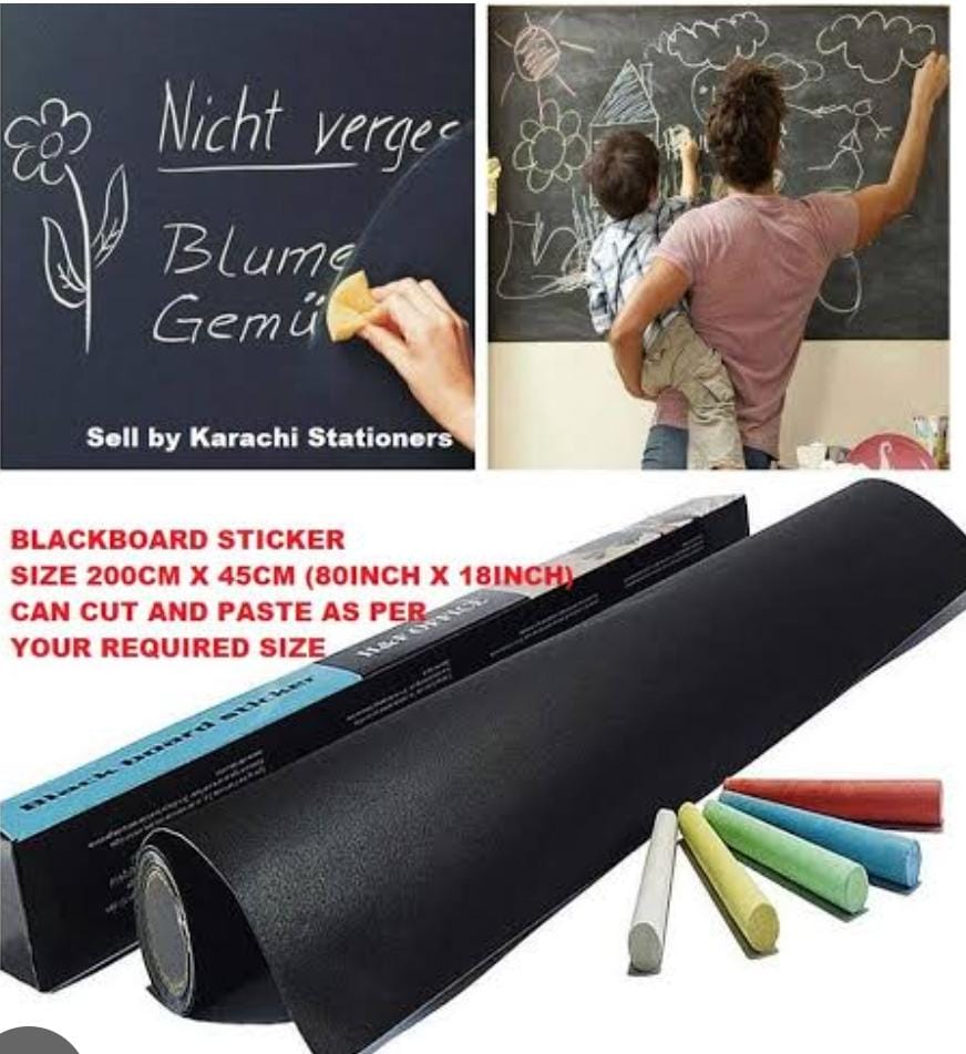 Large Chalkboard Adhesive Paper Roll (8 FEET) 5 Chalks Included - Peel & Stick Chalkboard Wallpaper for Walls, Tables, Schools, and Classrooms - Alternative to Blackboard Paint