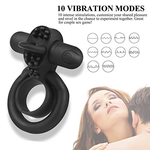 Vibrating Penis Ring with Tongue, Male Cock Ring & Clitoral G-Spot Bullet Vibrator Clitoris Stimulators Powerful Sex Toys for Couple Prolong Sexual Pleasure Rechargeable (Black)