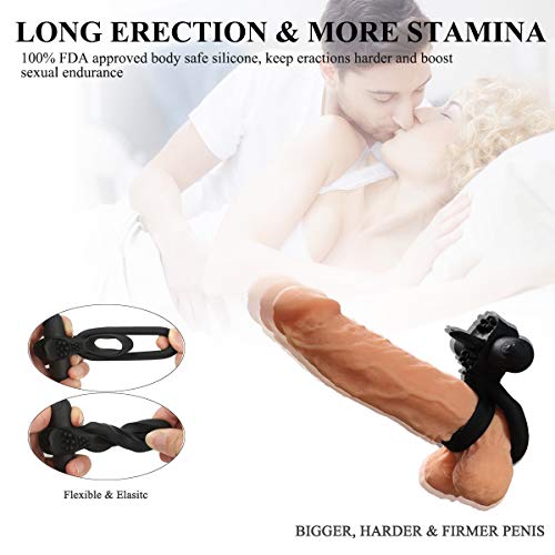 Vibrating Penis Ring with Tongue, Male Cock Ring & Clitoral G-Spot Bullet Vibrator Clitoris Stimulators Powerful Sex Toys for Couple Prolong Sexual Pleasure Rechargeable (Black)