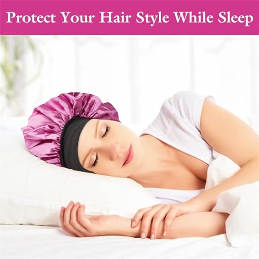 2 Pcs Extra Large Satin Hair Bonnet for Sleeping Cap 17 inches Jumbo Silk Sleep Bonnet for Women (Black & Red)
