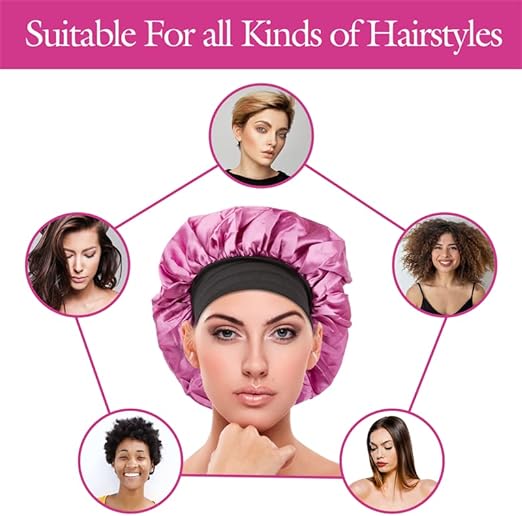 2 Pcs Extra Large Satin Hair Bonnet for Sleeping Cap 17 inches Jumbo Silk Sleep Bonnet for Women (Black & Red)