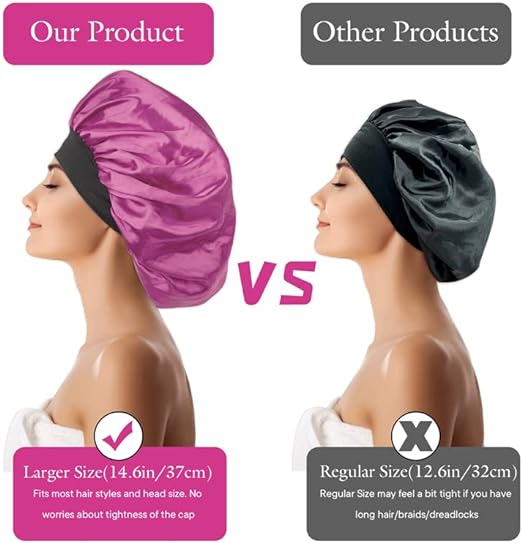 2 Pcs Extra Large Satin Hair Bonnet for Sleeping Cap 17 inches Jumbo Silk Sleep Bonnet for Women (Black & Red)