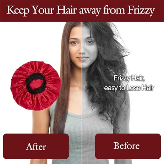 2 Pcs Extra Large Satin Hair Bonnet for Sleeping Cap 17 inches Jumbo Silk Sleep Bonnet for Women (Black & Red)