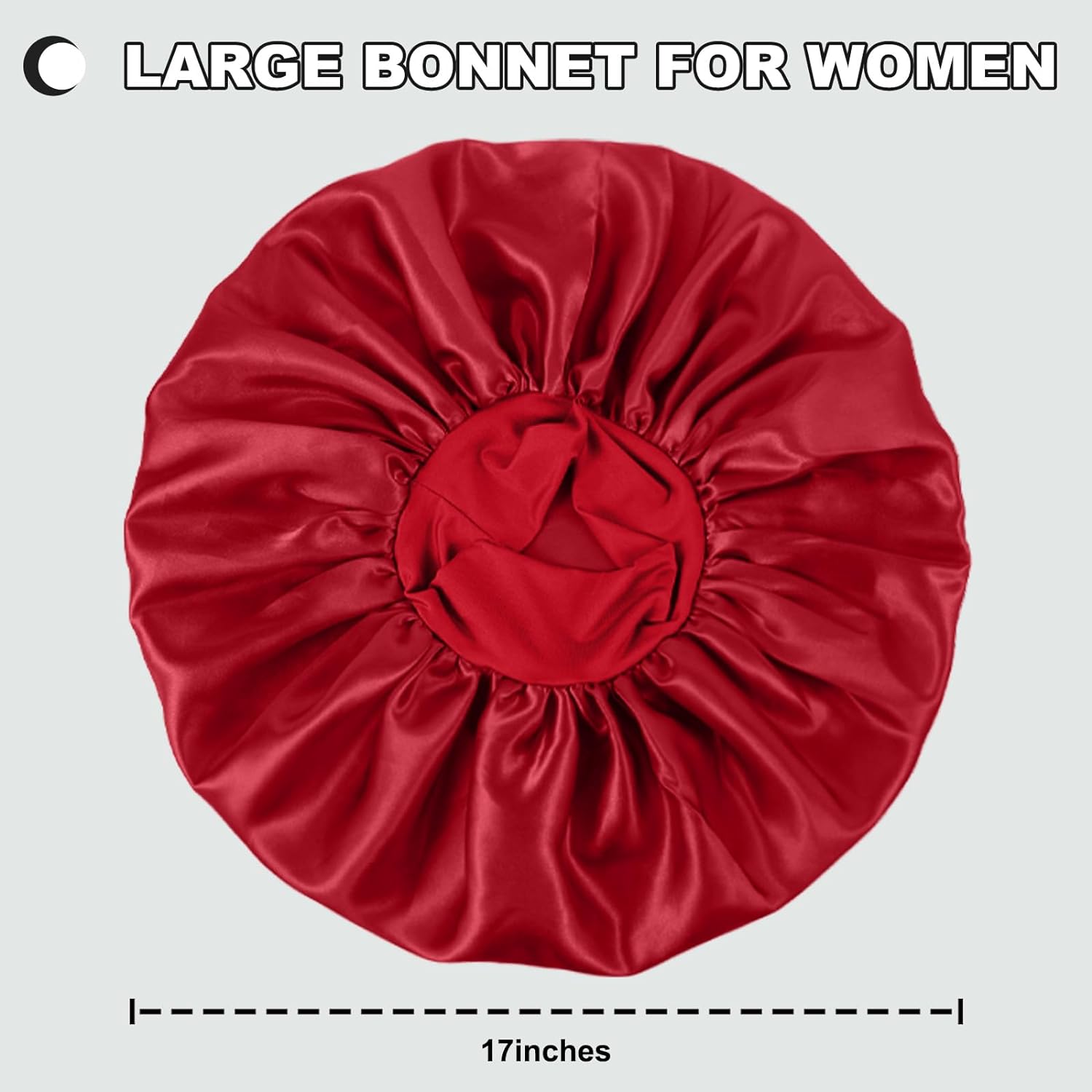 2 Pcs Extra Large Satin Hair Bonnet for Sleeping Cap 17 inches Jumbo Silk Sleep Bonnet for Women (Black & Red)