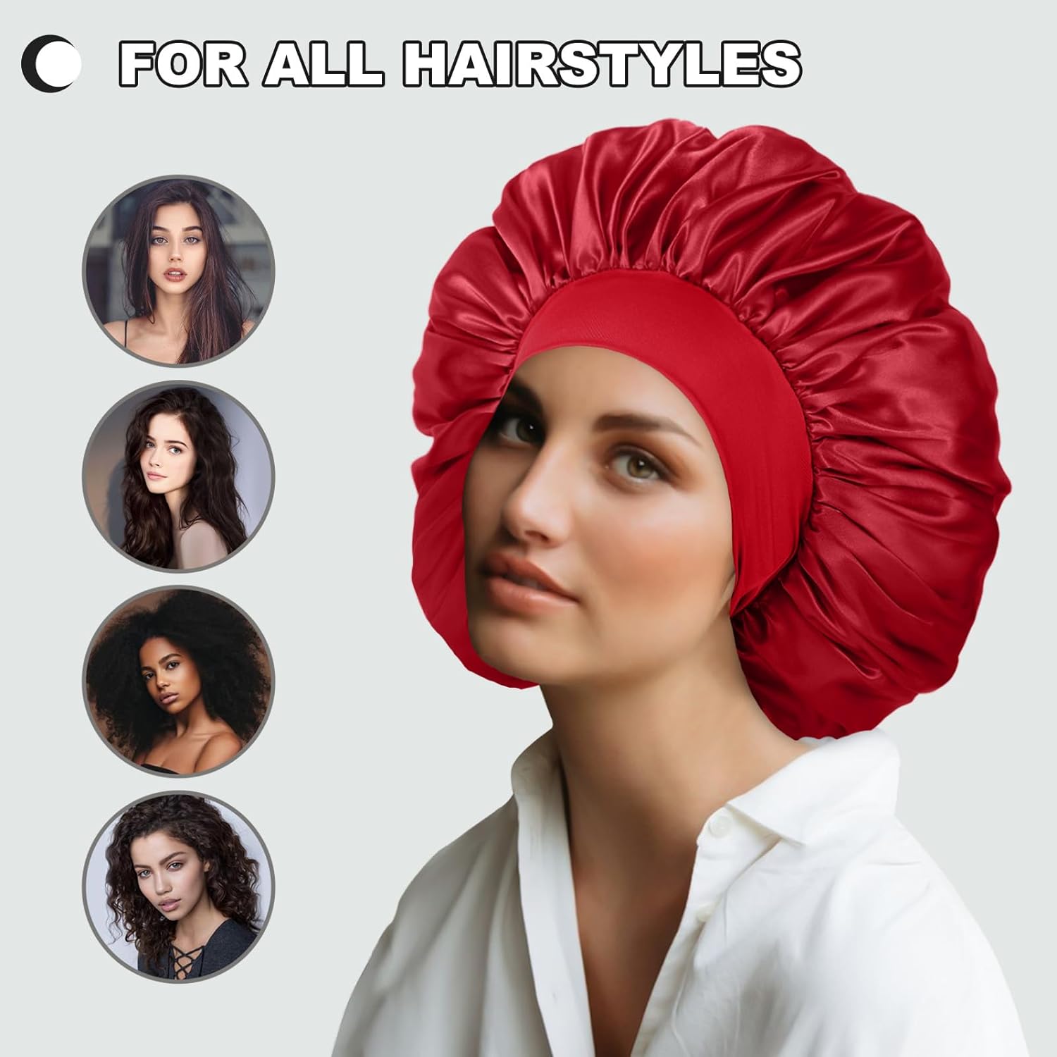 2 Pcs Extra Large Satin Hair Bonnet for Sleeping Cap 17 inches Jumbo Silk Sleep Bonnet for Women (Black & Red)