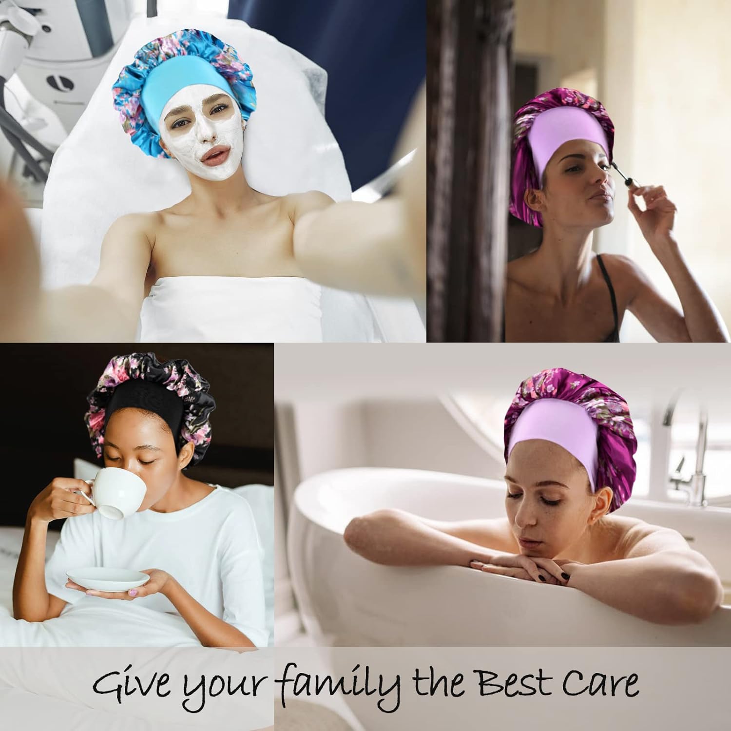 3 Pack Large Satin Bonnets for Women Hair Bonnet for Sleeping Satin Bonnet for Hair Adjustable Band Silky Sleeping Cap