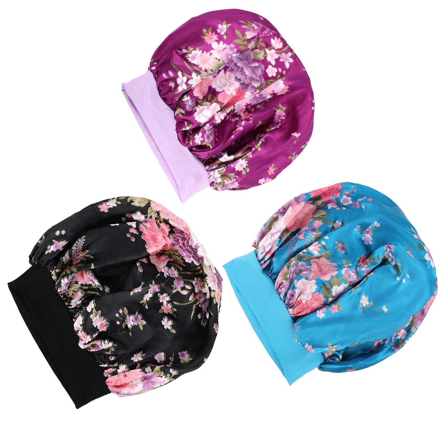 3 Pack Large Satin Bonnets for Women Hair Bonnet for Sleeping Satin Bonnet for Hair Adjustable Band Silky Sleeping Cap