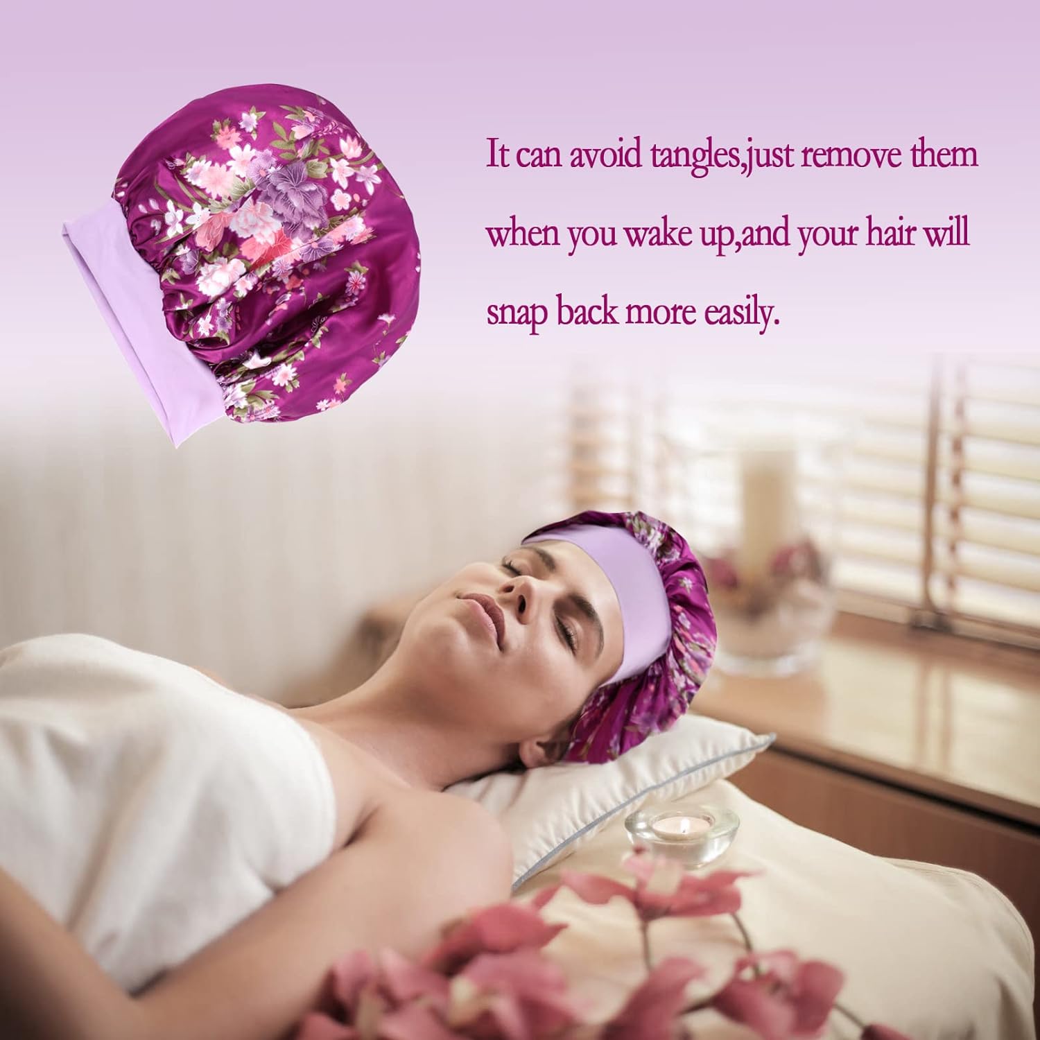 3 Pack Large Satin Bonnets for Women Hair Bonnet for Sleeping Satin Bonnet for Hair Adjustable Band Silky Sleeping Cap