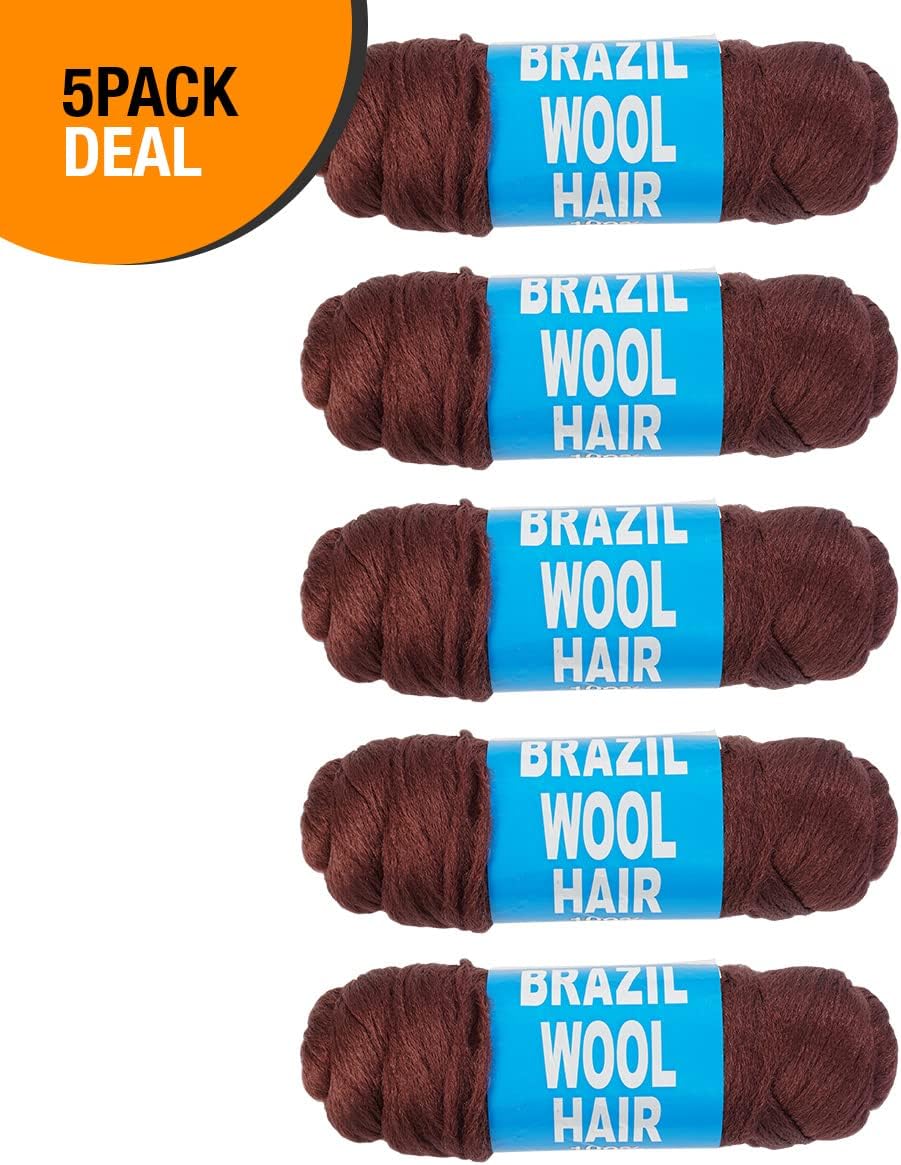 4pc Brazilian Yarn Wool Hair for Braids Braiding Hair with 100% Acrylic Brazilian Wool Hair for African Crochet Braided Hair Senegalese Twist Box Braids Faux Locs with Yarn Hair