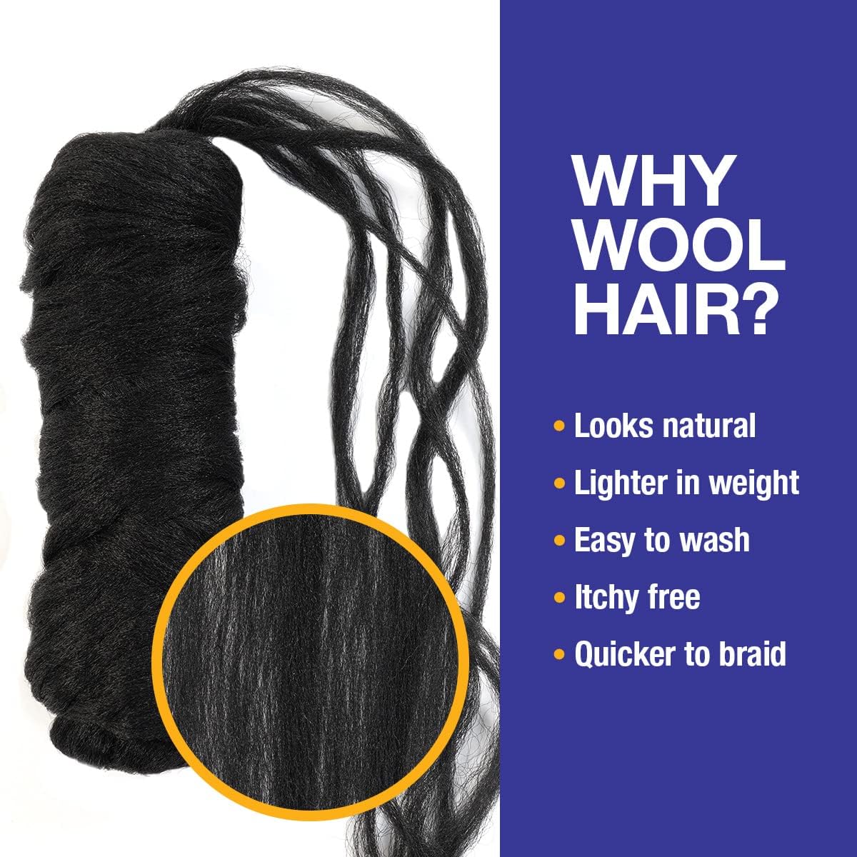 4pc Brazilian Yarn Wool Hair for Braids Braiding Hair with 100% Acrylic Brazilian Wool Hair for African Crochet Braided Hair Senegalese Twist Box Braids Faux Locs with Yarn Hair