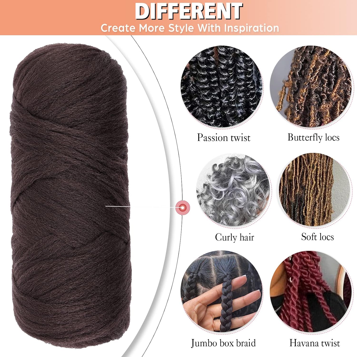 4Pcs Dark Brown Brazilian Wool Hair for Braids Acrylic Hand Knitting Yarn for Hair Braiding Hair Extension Faux Locs African Crochet Braid