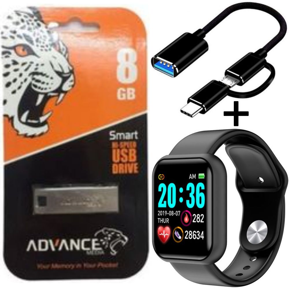 SUPER DEALS!!! 8GB Advance High Perfomance Flash Disk + Free 2 In 1 USB 3.0 OTG Adapter Cable Type-C + Free Smartwatch Y68 Fitness,Health and Lifestyle.