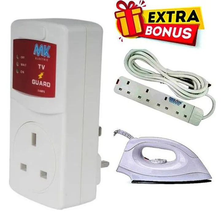 OFFER MK TV Guard + Extra Ironbox 4Way Power Extension White as picture White