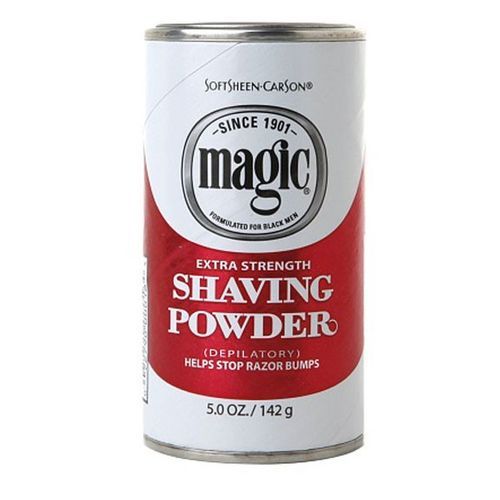 Magic Extra Strength Shaving PowderRAZORLESS SHAVING POWDER: Formulated especially for Black Men to help stop razor bumps, this Shaving Powder (depilatory) provides a clean, razorless shave. This form