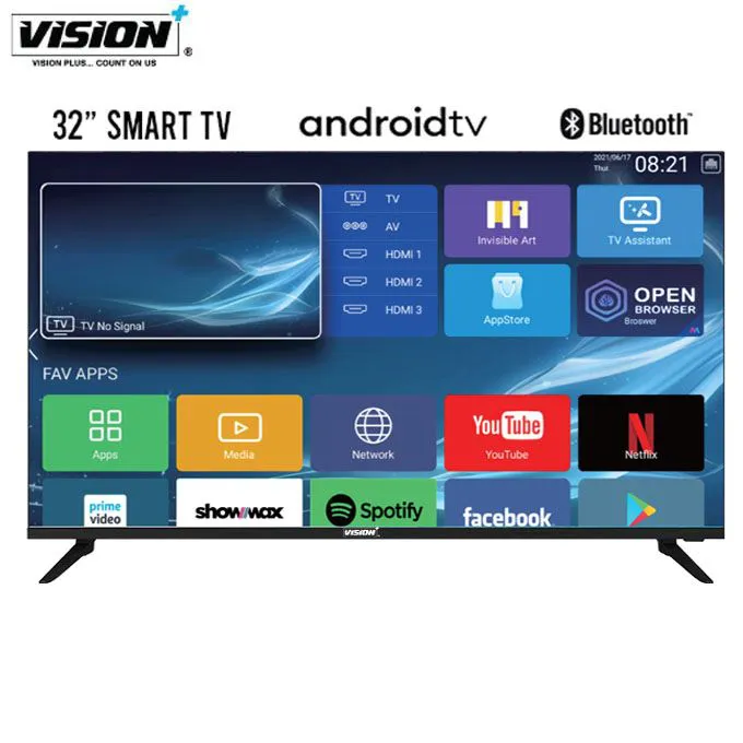 VISION 43 PLUS VP8843,43" INCH FRAMELESS FHD Smart Android TV BLUETOOTH,GOOGLE,NETFLIX,YOUTUBE Inbuilt Decoder Dolby Audio DVBT2+S2 WIFI